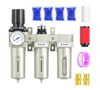 TAILONZ PNEUMATIC 0-1.6MPA 3/4 Inch BSP Industrial Grade Three Stage Air Drying System, Particulate Filter, Coalescing Filter, Desiccant Dryer and Air Regulator (Manual Drainage)