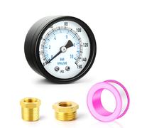 TAILONZ PNEUMATIC 0-10 Bar 2" DIAGRAM 1/4" BSP Well Pump pressure gauge with 1/2" BSP and 3/8" BSP brass bushing adapter, 3-2-3% accuracy, center back mounting