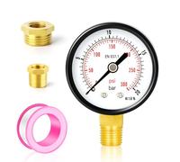 TAILONZ PNEUMATIC 0-20 Bar 2" Dial 1/4" BSP Well Pump pressure gauge with 1/2" BSP and 3/8" BSP brass bushing adapter, 3-2-3% accuracy, lower bracket