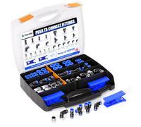 TAILONZ PNEUMATIC 1/4"3/8"1/2"1/8" Blue Straight and Elbow Push to Connect Fittings Air Hose Fittings,Suitable for Nylon/Polyurethane Air Tube and Other Connection Kits 64PCS