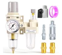 TAILONZ PNEUMATIC 1/4 Inch BSP Air Filter Pressure Regulator Water/Oil Trap Separator Combo(0-1MPA),Air Tool Compressor Filter with Gauge AC2010-02(Manual Drainage) British