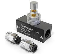 TAILONZ PNEUMATIC 1/4 Inch BSP Air Flow Control Valve with Push-to-Connect Fitting, in-Line Speed Controller Union Straight RE-02