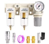 Tailonz Pneumatic 1/4 Inch NPT 3 in 1 Air Filter Pressure Regulator Combo Piggyback, Air Tool Compressor Filter with Gauge AF2000+AF2000+AR2000