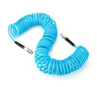 TAILONZ PNEUMATIC 1/4" x 15M Reinforced Polyurethane Recoil Air Hose with Bend Restrictor, 1/4" Industrial Quick Coupler and Plug