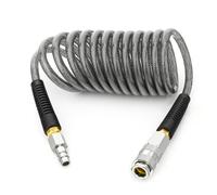 TAILONZ PNEUMATIC 1/4" x 3M Black Reinforced Polyurethane Recoil Air Hose with Bend Restrictor, 1/4" Industrial Quick Coupler and Plug