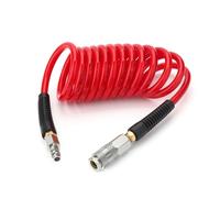 TAILONZ PNEUMATIC 1/4" x 3M Red Reinforced Polyurethane Recoil Air Hose with Bend Restrictor, 1/4" Industrial Quick Coupler and Plug