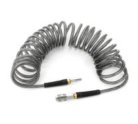 TAILONZ PNEUMATIC 1/4" x 7.5M Black Reinforced Polyurethane Recoil Air Hose with Bend Restrictor, 1/4" Industrial Quick Coupler and Plug