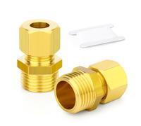 TAILONZ PNEUMATIC 2PCS Brass Compression Tube Pipe Fitting Connector, 10MM Tube OD x 1/2" BSP Male Connector