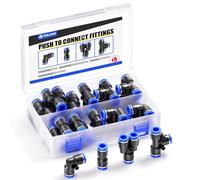 Tailonz Pneumatic 3/8 inch od Push to Connect Fittings Pneumatic Fittings kit 5 Spliters+5 Elbows+5 tee+5 Straight (20 pcs)