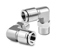TAILONZ PNEUMATIC 304 Stainless Steel Elbow Male Thread 10 mm Conduit OD x 1/4 BSP Push-in Fittings PL10-02 (Pack of 2)