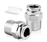 TAILONZ PNEUMATIC 304 Stainless Steel Male Straight 6mm Tube OD x 1/4 BSP Push to Connect Fittings PC6-02 (Pack of 2)