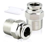 TAILONZ PNEUMATIC 304 Stainless Steel Male Straight 8mm Tube OD x 1/4 BSP Push to Connect Fittings PC8-02 (Pack of 2)