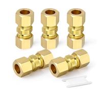 TAILONZ PNEUMATIC 5Pcs Brass Compression Fitting 10mm Straight Coupler Union Double Ferrule Tube Connector for Copper Plastic Aluminium Pipes