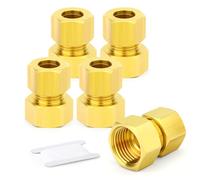 TAILONZ PNEUMATIC 5Pcs Brass Compression Fitting 10mm Tube OD x 1/4" Female Straight Female Thread Adapter Tube Connector for Copper Plastic Aluminium Pipes