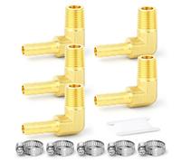 TAILONZ PNEUMATIC 5PCS Brass Hose Barb Reducer 90 Degree Elbow 1/4" BSP to 10MM Barb Hose ID with 5PCS Clamp, SPLICER Fitting Fuel/AIR/Water/Oil/Gas/WOG