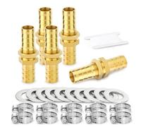 TAILONZ PNEUMATIC 5PCS Brass Hose Thru-Bulk Bulkhead Fitting 14mm to 14mm Barb, Straight Hex Union Fitting with 10PCS Clamp