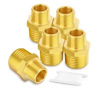 TAILONZ PNEUMATIC 5PCS Brass Pipe Fitting, Reducer Adapter, Hex Nipple, 3/8-Inch Male Pipe x 1/2-Inch Male Pipe
