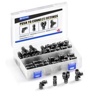 TAILONZ Pneumatic Black 1/4" od Push to Connect Fittings Pneumatic Fittings Kit 10 Splitters + 10 Angle + 10 Tee + 10 Straight (Pack of 40)