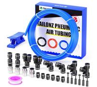TAILONZ PNEUMATIC Blue 1/4 Inch OD 10 Meter 32.8ft PU Polyurethane Air Tubing Kit Pipe Hose Air Line Tubing Air Hose Fittings Push to Connect Fittings(27PCS)
