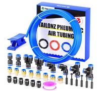TAILONZ PNEUMATIC Blue 12MM Inch OD 10 Meter 32.8ft PU Polyurethane Air Tubing Kit Pipe Hose Air Line Tubing Air Hose Fittings Push to Connect Fittings(31PCS)