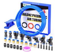 TAILONZ PNEUMATIC Blue 8MM or 5/16 Inch OD 10 Meter 32.8ft PU Polyurethane Air Tubing Kit Pipe Hose Air Line Tubing Air Hose Fittings Push to Connect Fittings(31PCS)