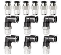 TAILONZ PNEUMATIC Elbow and Straight Combination 1/4 Inch Tube OD x 1/4 Inch NPT Thread Push to Connect Fittings PC-1/4-N2+PL-1/4-N2(Pack of 12)