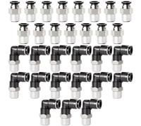 TAILONZ PNEUMATIC Elbow and Straight Combination 1/4 Inch Tube OD x 1/8 Inch NPT Thread Push to Connect Fittings PC-1/4-N1+PL-1/4-N1(Pack of 30)