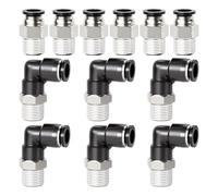TAILONZ PNEUMATIC Elbow and Straight Combination 12MM Tube OD x 1/2 Inch BSP Thread Push to Connect Fittings PC12-04+PL12-04(Pack of 12)
