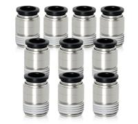 TAILONZ PNEUMATIC Round Male Straight 10mm Tube OD x 1/2 Inch BSP Thread Push to Connect Fittings POC10-04 (Pack of 10)