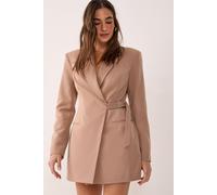 Tailored Belted Shoulder Pad Blazer Dress NastyGal Taupe 6