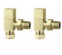 Tailored Brushed Brass Cubic Square Angled Pair Radiator/Towel Rail Valves