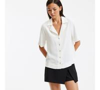 Tailored Collar Blouse with Elbow-Length Sleeves Ivory