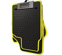 TAILORED FOR Peugeot e-208 Hatchback (2020 ONWARDS) - FULL SET OF HEAVY DUTY DURABLE INTERIOR FLOOR RUBBER CAR MATS - BLACK RUBBER + YELLOW EDGING
