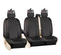 Tailored Ford Transit Custom Seat Covers 2013-2023 Driver & Double Passenger with Tray Flap & Arm Rest Heavy Duty Waterproof Polyester Nylon Leather Quilted Diamond (Black/Grey Diamond Polyester)