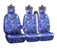 Tailored Ford Transit Custom Seat Covers 2013-2023 Driver & Double Passenger with Tray Flap & Arm Rest Heavy Duty Waterproof Polyester Nylon Leather Quilted Diamond (Blue Camouflage)