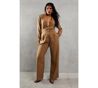 Tailored Long Sleeve Straight Leg Jumpsuit MissPap Camel 6