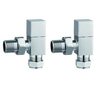 Tailored-Plumb Designer Square Cubic Towel Rail Radiator Chrome Valves Pair 15mm 1/2" Central Heating Taps (Angled)