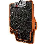 TAILORED TO FIT Mitsubishi Outlander PHEV (2014 ON) - FULL SET OF HEAVY DUTY DURABLE INTERIOR FLOOR RUBBER CAR MATS - BLACK RUBBER + ORANGE EDGING