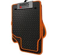 TAILORED TO FIT Volkswagen Amarok (2012-2020) - FULL SET OF HEAVY DUTY DURABLE INTERIOR FLOOR RUBBER CAR MATS - BLACK RUBBER + ORANGE EDGING