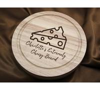 Tailored Touch Bespoke Gifts Cheese Block Personalised Engraved Wooden Round Cheese Board with 4 Cheese Knives 21 cm