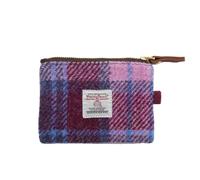 TAILORMAP Harris Tweed Mini Coin Purse with YKK Zip, Pink Plaid | Handmade wool outer, 10.7 x 8.5 cm, card pouch, lipstick pouch, coins, keys and small everyday essentials