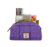 TAILORMAP Harris Tweed Wool Cosmetic Bag, Large Capacity Scottish Tartan Handmade Makeup Organizer, Stain-Resistant Travel Toiletry Pouch for Women （Purple Plaid）