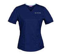 TAILOR'S Women's Personalized Scrub Tunic Medical Scrubs Hospital Scrub Top Customizable Dark Blue