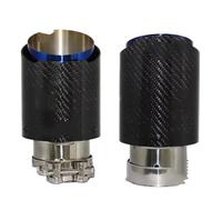 Tailpipe Modification Car Gloss Carbon Fiber Tip Exhaust Pipe Nozzle Universal Straight Stainless Blue Auto Parts Exhaust Tip Trim(77mm-114mm)