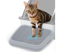 TAILRYTH Elevated Litter Box Ramp/Steps for Kittens & Old Cats,Washable Litter Catcher Stairs for Automatic Cat Litter Box,Anti-Tracking Cat Litter Mat Pedal with Filter,Easy to Clean (Light Grey)