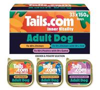 Tails.com Inner Vitality • Wet Dog Food 33 x 150g • Poultry Selection Multipack Chicken, Chicken & Cod and Poultry & Game • Adult 1-7 years • Grain Free Recipes • Made with natural ingredients