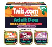 Tails.com Inner Vitality • Wet Dog Food 6 x 150g • Variety Multipack 65% Chicken, 60% Beef and 60% Poultry & Game • Adult 1-7 years • Grain Free Recipes • Made with natural ingredients