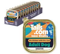 Tails.com • Wet Dog Food • 33x150g Sensitive Chicken & Cod • Adult | Grain-free wet food for sensitive dogs. 51% chicken, 14% cod, omega-3 for skin & coat, paraprobiotics for gut health.