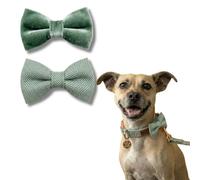 Tails Of Glory - Tweed & Velvet Dog Bow Ties - Set of 2 Elegant Dog Collar Accessories - Chic and Classic Style, Easy Elastic Attachment