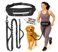 Tails & Tales Hands-Free Dog Leash with Waist Pouch, Dual Padded Handles and Reflective Strip, Shock-Absorbing Bungee for Large & Medium Dogs Up to 100 lbs, Running Walking Hiking (Black)